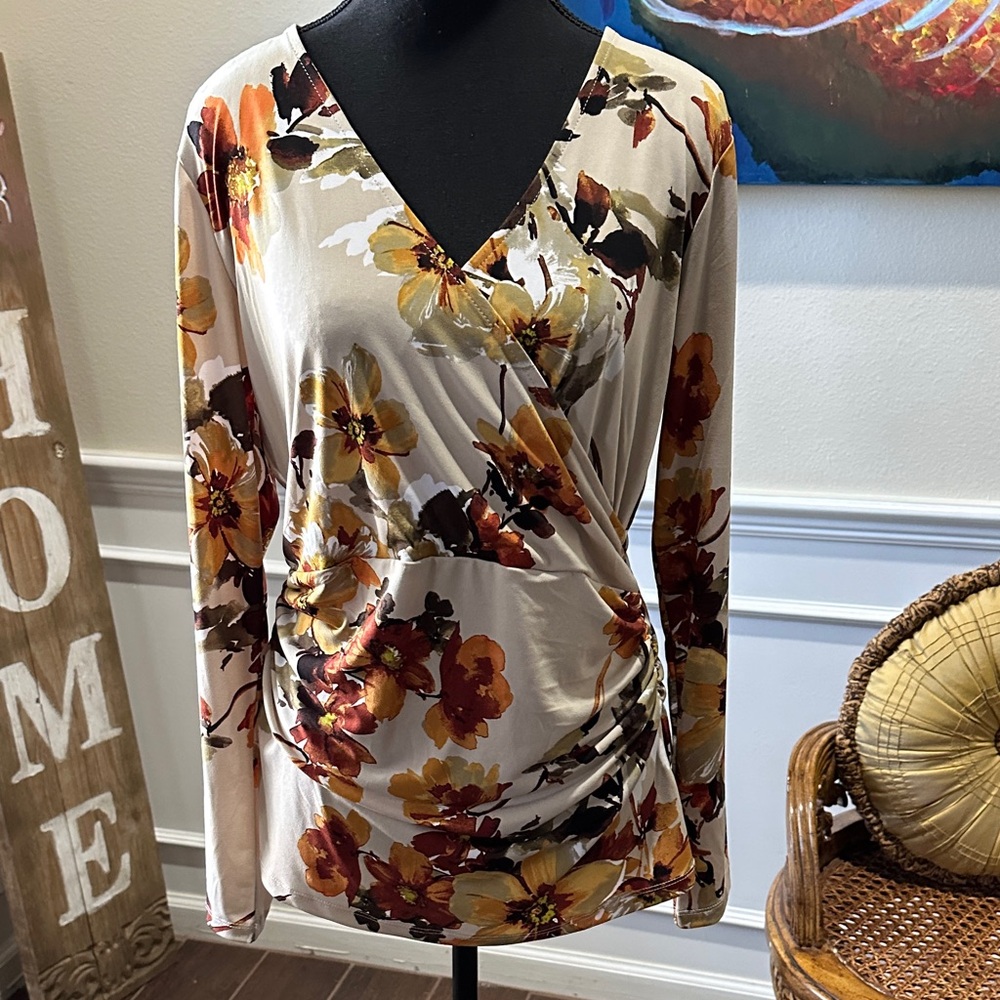 IMAN Multicolor Floral Wrap Blouse, no iron easy wear.